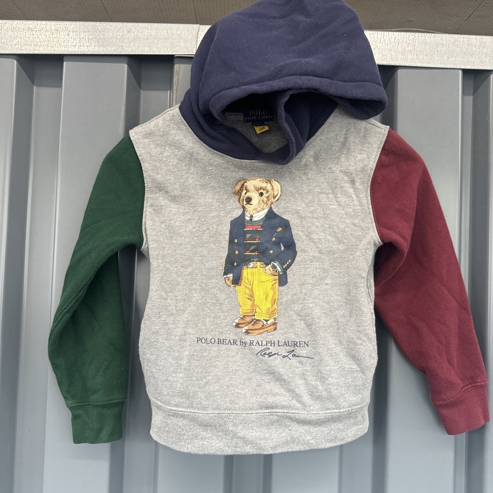 Polo Ralph Lauren Polo Bear Colorblock Fleece Hoodie Boys Size 6 Grey Pullover